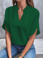 Women’s Summer Chiffon V-Neck Short Sleeve Blouse Casual Elegant Pullover Top