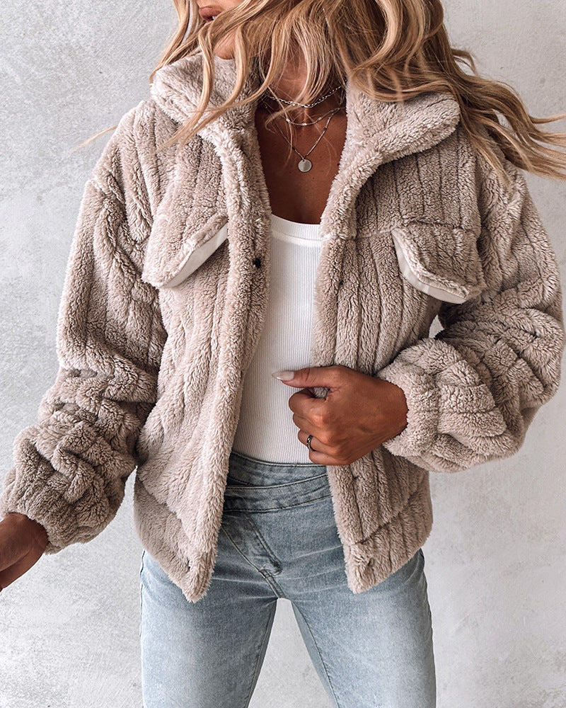 Women’s Velvet Cardigan Coat Lapel Short Jacket Soft Stripe Texture Casual Elegant Blazer