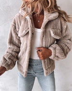 Women’s Velvet Cardigan Coat Lapel Short Jacket Soft Stripe Texture Casual Elegant Blazer