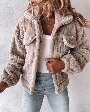 Women’s Velvet Cardigan Coat Lapel Short Jacket Soft Stripe Texture Casual Elegant Blazer