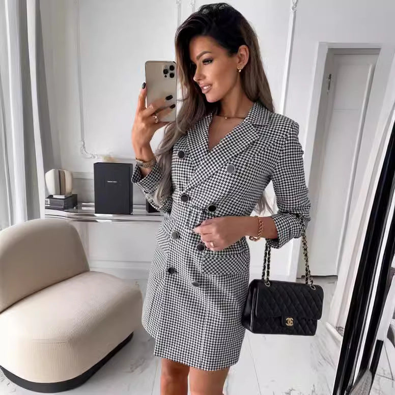 Women’s Plaid Blazer Dress Printed Elegant Office Bodycon Mini Dress