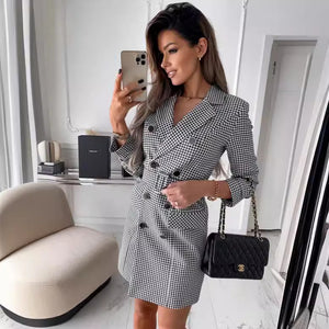 Women’s Plaid Blazer Dress Printed Elegant Office Bodycon Mini Dress