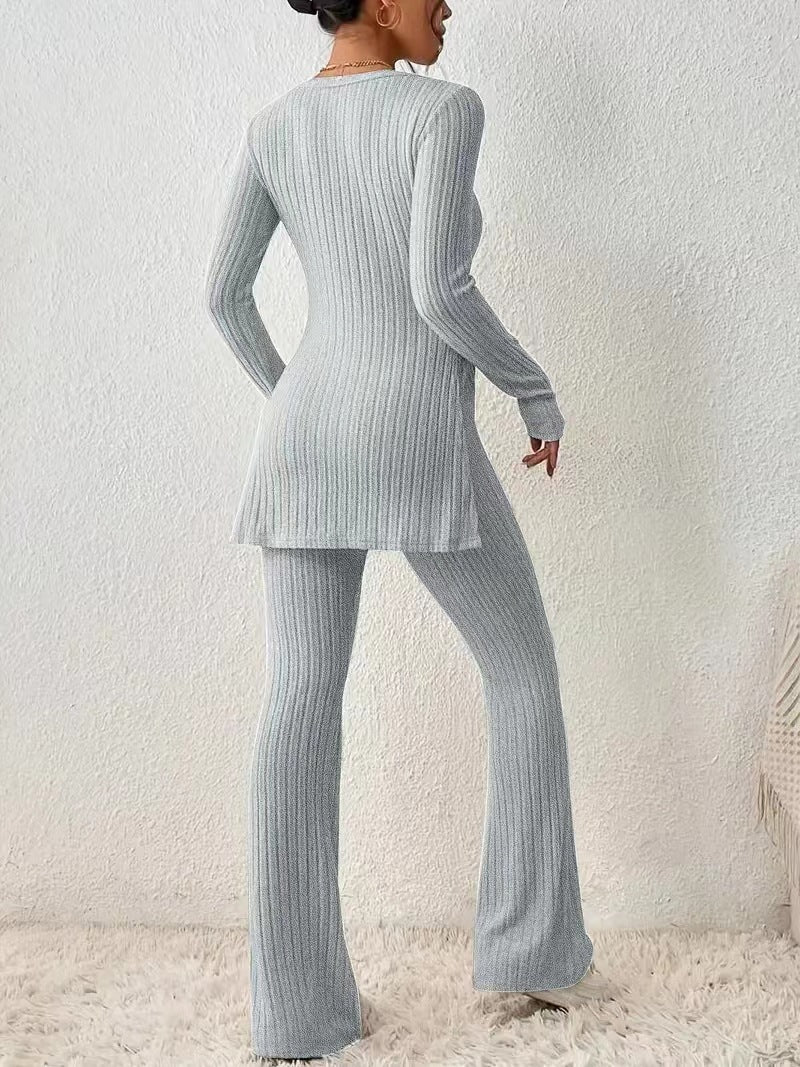 Women’s Elegant Polyester Casual Two Piece Outfit Slim Fit Long Sleeve Set