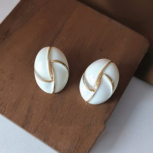 14K Gold Drip Glazed Oval Earrings – 925 Silver Needle Geometric Stud Earrings for Women