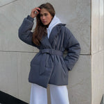 Women’s Belted Padded Coat Slim Fit Thick Cotton Jacket Winter Warm Cinched Waist Coat