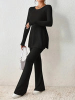 Women’s Elegant Polyester Casual Two Piece Outfit Slim Fit Long Sleeve Set