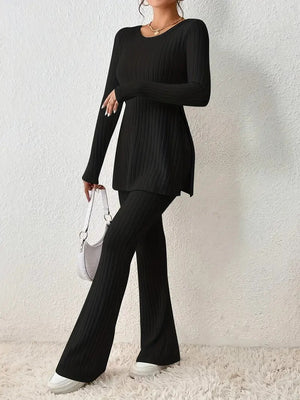 Women’s Elegant Polyester Casual Two Piece Outfit Slim Fit Long Sleeve Set