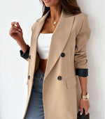 Women's Loose Fit Blazer – Camel Plaid & Apricot | Casual Office Jacket