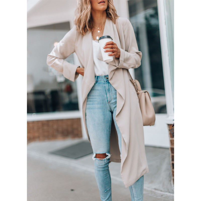 Women's Solid Color Medium-Length Trench Coat