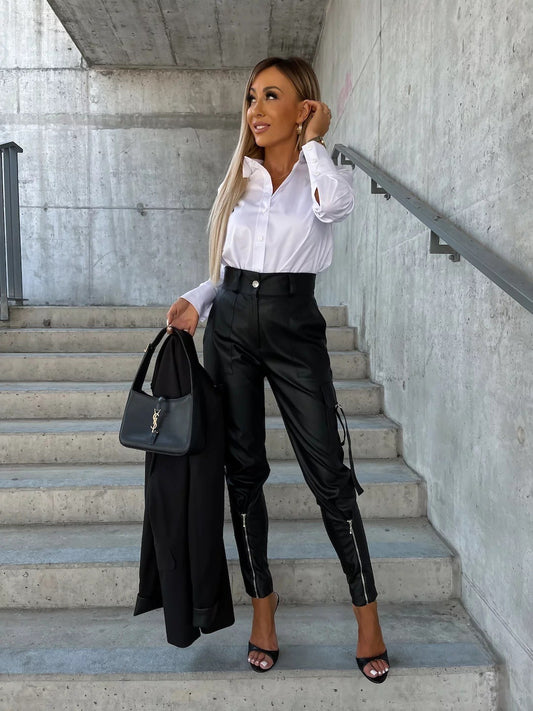Women's High-Waisted PU Leather Skinny Pants – Black, Brown & Blue
