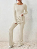 Women’s Elegant Polyester Casual Two Piece Outfit Slim Fit Long Sleeve Set