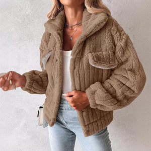 Women’s Velvet Cardigan Coat Lapel Short Jacket Soft Stripe Texture Casual Elegant Blazer
