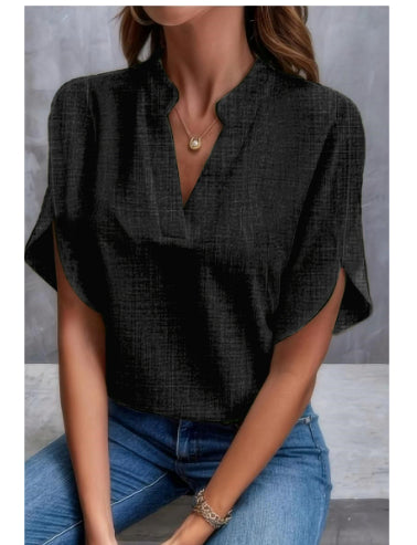 Women’s Summer Chiffon V-Neck Short Sleeve Blouse Casual Elegant Pullover Top