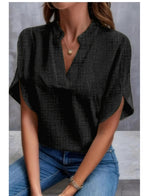 Women’s Summer Chiffon V-Neck Short Sleeve Blouse Casual Elegant Pullover Top