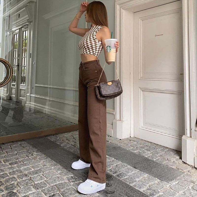 Women's Retro Brown Straight-Leg Jeans