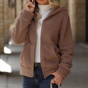 Women’s Hooded Plush Jacket Zip Up Oversized Winter Coat Warm Fleece Casual Jacket