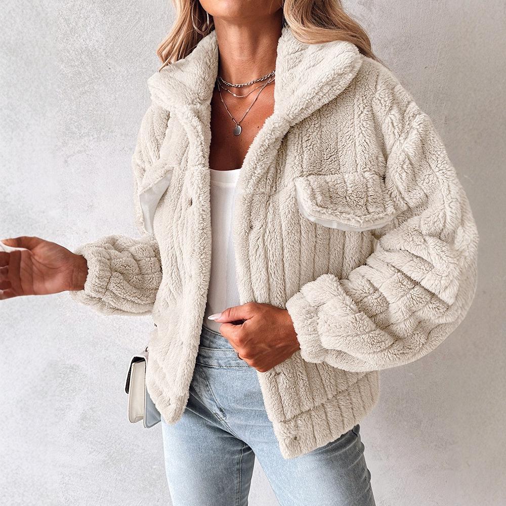 Women’s Velvet Cardigan Coat Lapel Short Jacket Soft Stripe Texture Casual Elegant Blazer