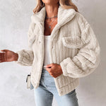 Women’s Velvet Cardigan Coat Lapel Short Jacket Soft Stripe Texture Casual Elegant Blazer