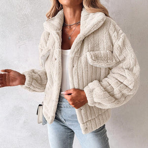Women’s Velvet Cardigan Coat Lapel Short Jacket Soft Stripe Texture Casual Elegant Blazer