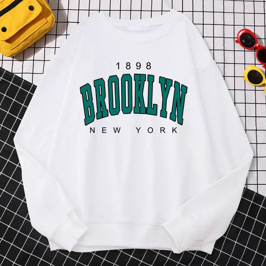 Women’s 1898 Brooklyn Sweatshirt Autumn Kawaii Casual Long Sleeve Pullover Top