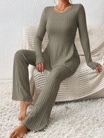 Women’s Elegant Polyester Casual Two Piece Outfit Slim Fit Long Sleeve Set