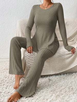 Women’s Elegant Polyester Casual Two Piece Outfit Slim Fit Long Sleeve Set