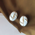 14K Gold Drip Glazed Oval Earrings – 925 Silver Needle Geometric Stud Earrings for Women