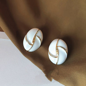14K Gold Drip Glazed Oval Earrings – 925 Silver Needle Geometric Stud Earrings for Women
