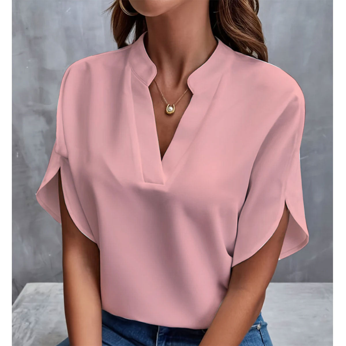 Women’s Summer Chiffon V-Neck Short Sleeve Blouse Casual Elegant Pullover Top