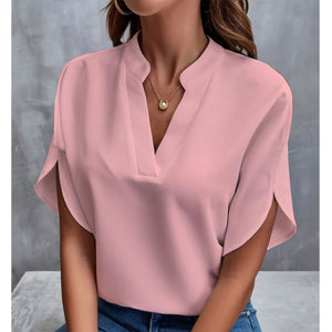 Women’s Summer Chiffon V-Neck Short Sleeve Blouse Casual Elegant Pullover Top