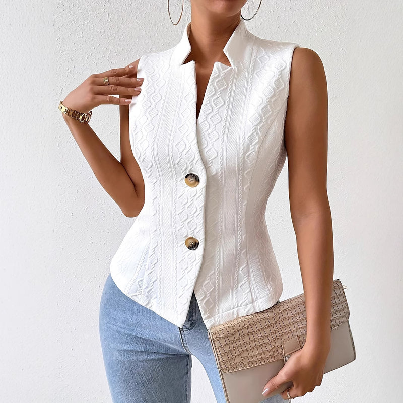 Women’s Sleeveless Blazer Vest Button Front Slim Fit Office Elegant Vest Top