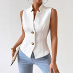 Women’s Sleeveless Blazer Vest Button Front Slim Fit Office Elegant Vest Top