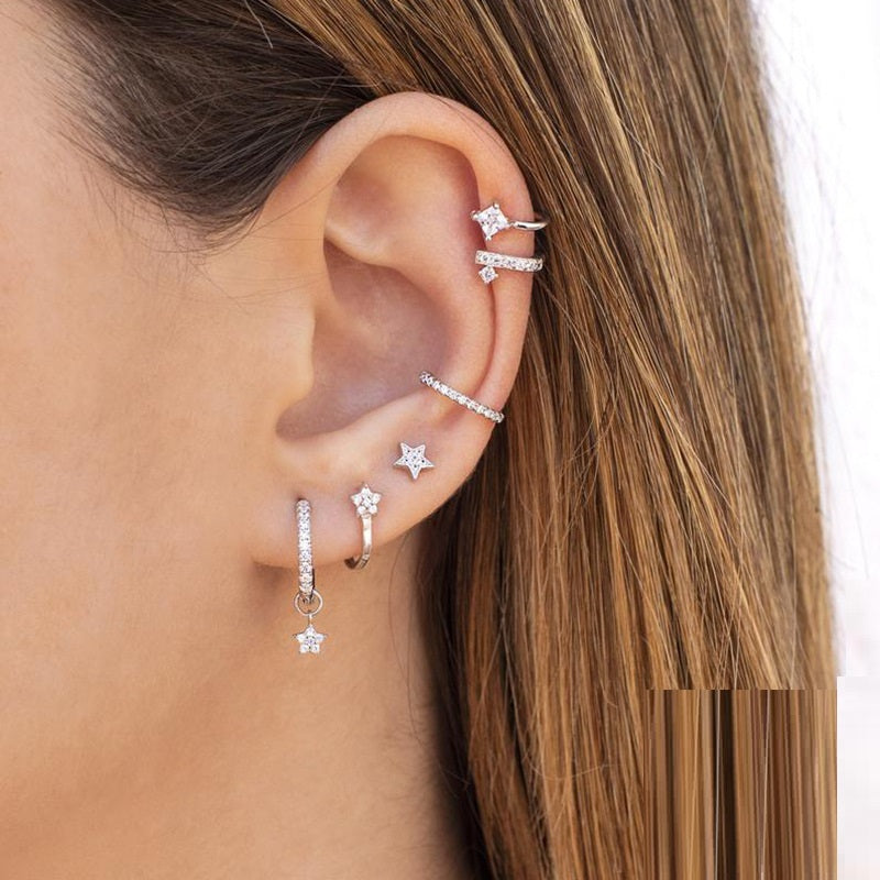 S925 Sterling Silver Geometric Clip Earrings – Premium Diamond Inlay Earrings for Women