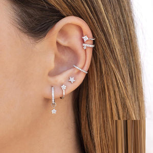 S925 Sterling Silver Geometric Clip Earrings – Premium Diamond Inlay Earrings for Women
