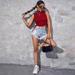 Women’s Street Style Turtleneck Sleeveless Knitted Vest Top Drawstring Casual Fit