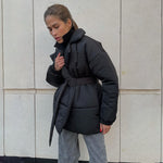 Women’s Belted Padded Coat Slim Fit Thick Cotton Jacket Winter Warm Cinched Waist Coat