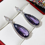 Purple Zircon Drop Earrings for Women – Bridal Micro-Inlaid Copper Dangle Earrings