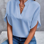 Women’s Summer Chiffon V-Neck Short Sleeve Blouse Casual Elegant Pullover Top