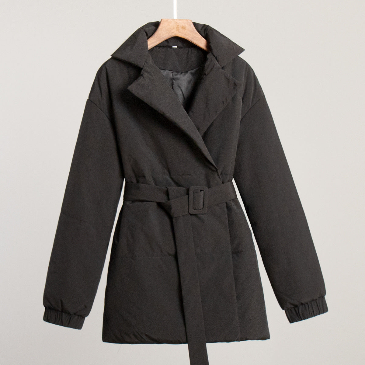 Women’s Belted Padded Coat Slim Fit Thick Cotton Jacket Winter Warm Cinched Waist Coat