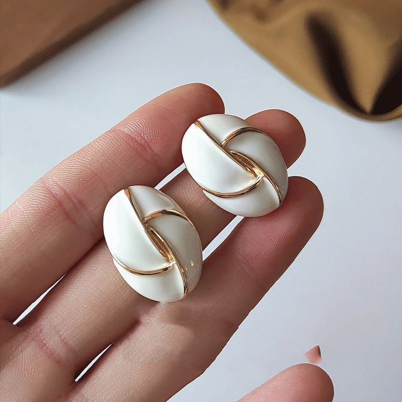14K Gold Drip Glazed Oval Earrings – 925 Silver Needle Geometric Stud Earrings for Women